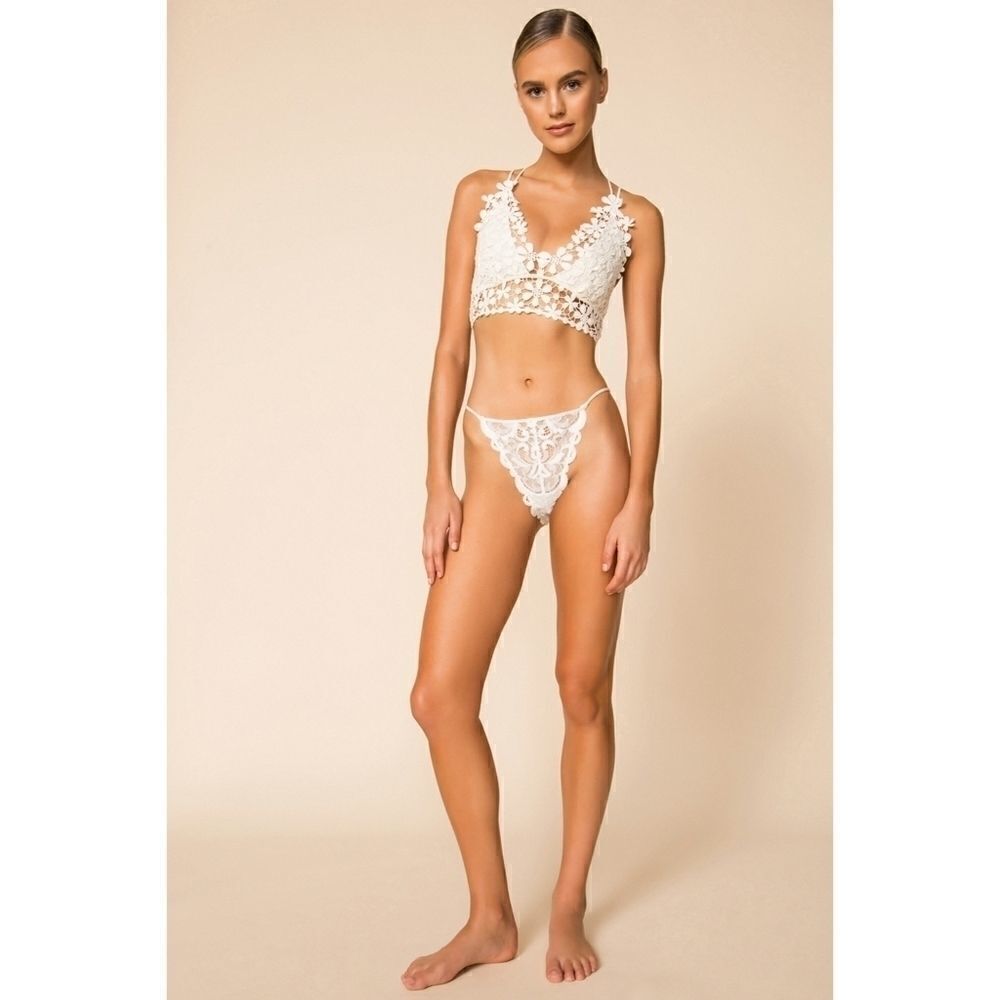 FREE People Reese High Wasited Tanga Ivory NWT Lace Size XS - Picture 3 of 8